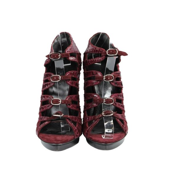 BALENCIAGA Burgundy Python Stiletto Buckle Cage Pump Heels - Size 39.5, US 9.5 - Picture 4 of 11